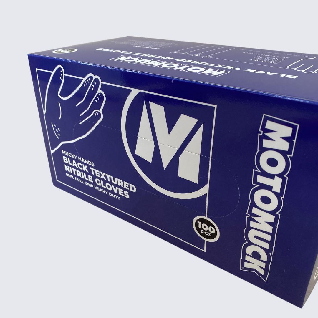 Motomuck | Black Textured Nitrile Gloves, 8Mil Full grip Heavy Duty