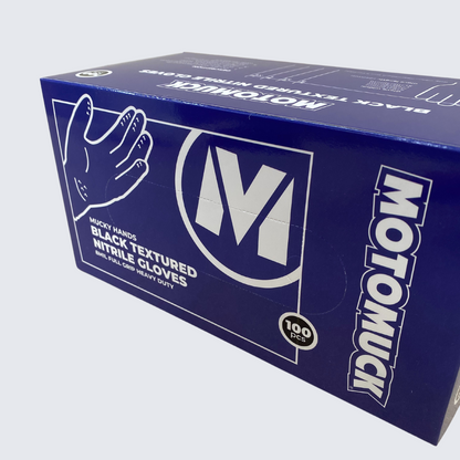 Motomuck | Black Textured Nitrile Gloves, 8Mil Full grip Heavy Duty