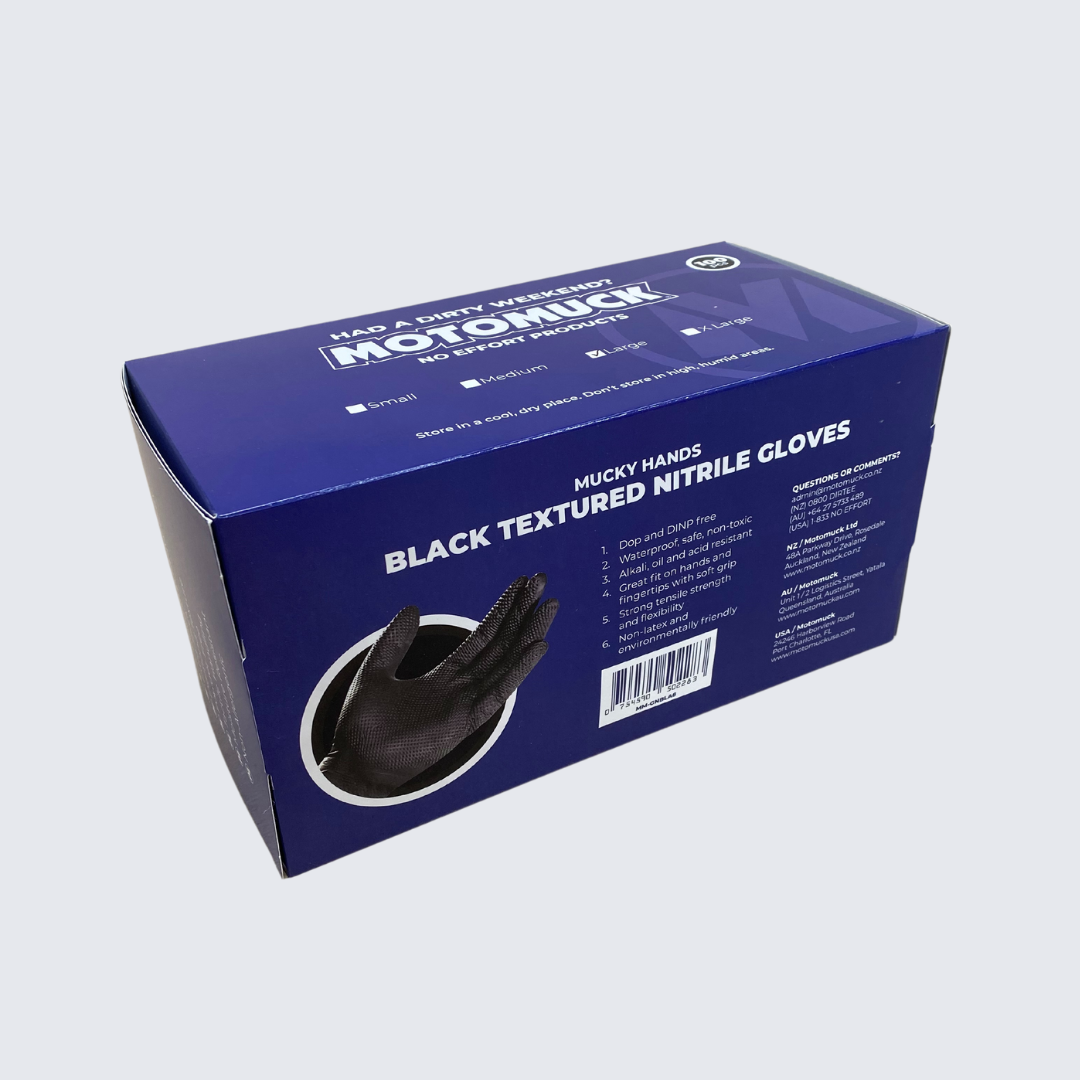 Motomuck | Black Textured Nitrile Gloves, 8Mil Full grip Heavy Duty