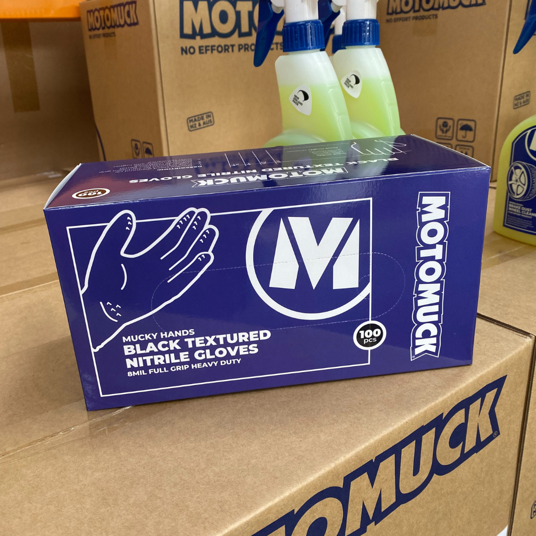 Motomuck | Black Textured Nitrile Gloves, 8Mil Full grip Heavy Duty