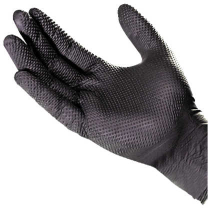 Motomuck | Black Textured Nitrile Gloves, 8Mil Full grip Heavy Duty