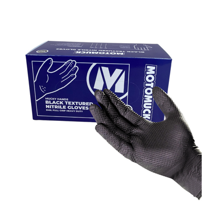 Motomuck | Black Textured Nitrile Gloves, 8Mil Full grip Heavy Duty