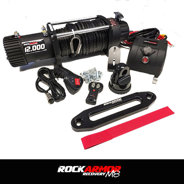 ROCKARMOR 12,000lbs 4x4 BULLBAR WINCH WITH SYNTHETIC ROPE & WIRELESS REMOTE - Hybrid Street&4x4