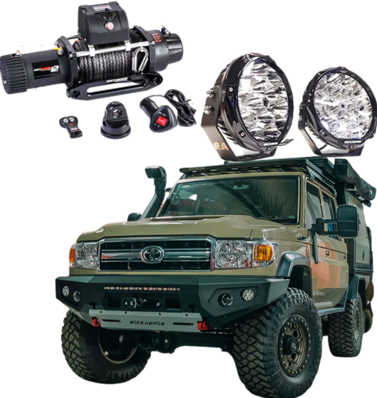 ROCKARMOR GT HOOPLESS BULLBAR COMBO PACK TO SUIT TOYOTA LANDCRUISER 76,78,79 2007+ - Hybrid Street&4x4
