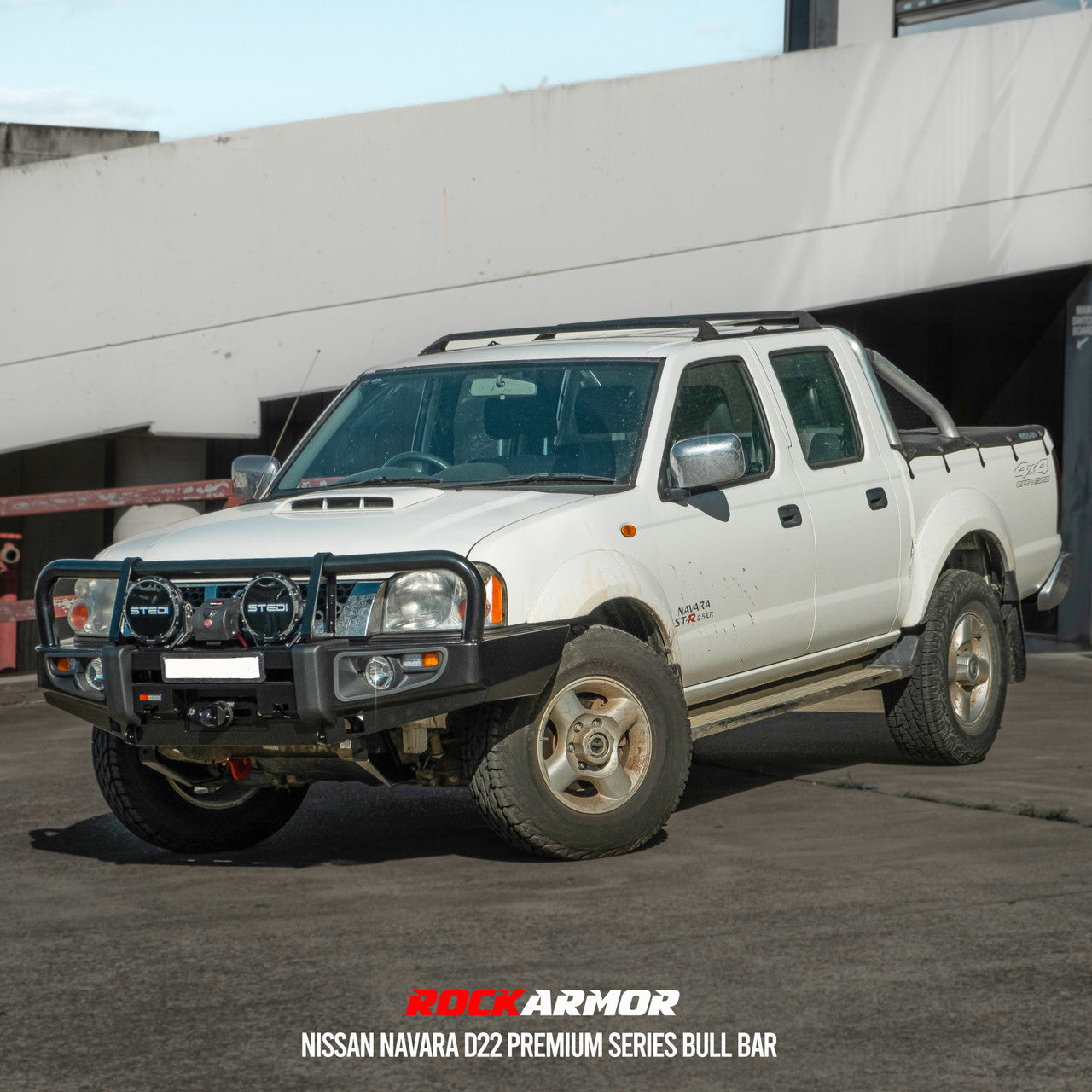 ROCKARMOR PREMIUM STEEL BULLBAR TO SUIT NISSAN NAVARA D22 1997-2014 (Full Bar Replacement) - Hybrid Street&4x4