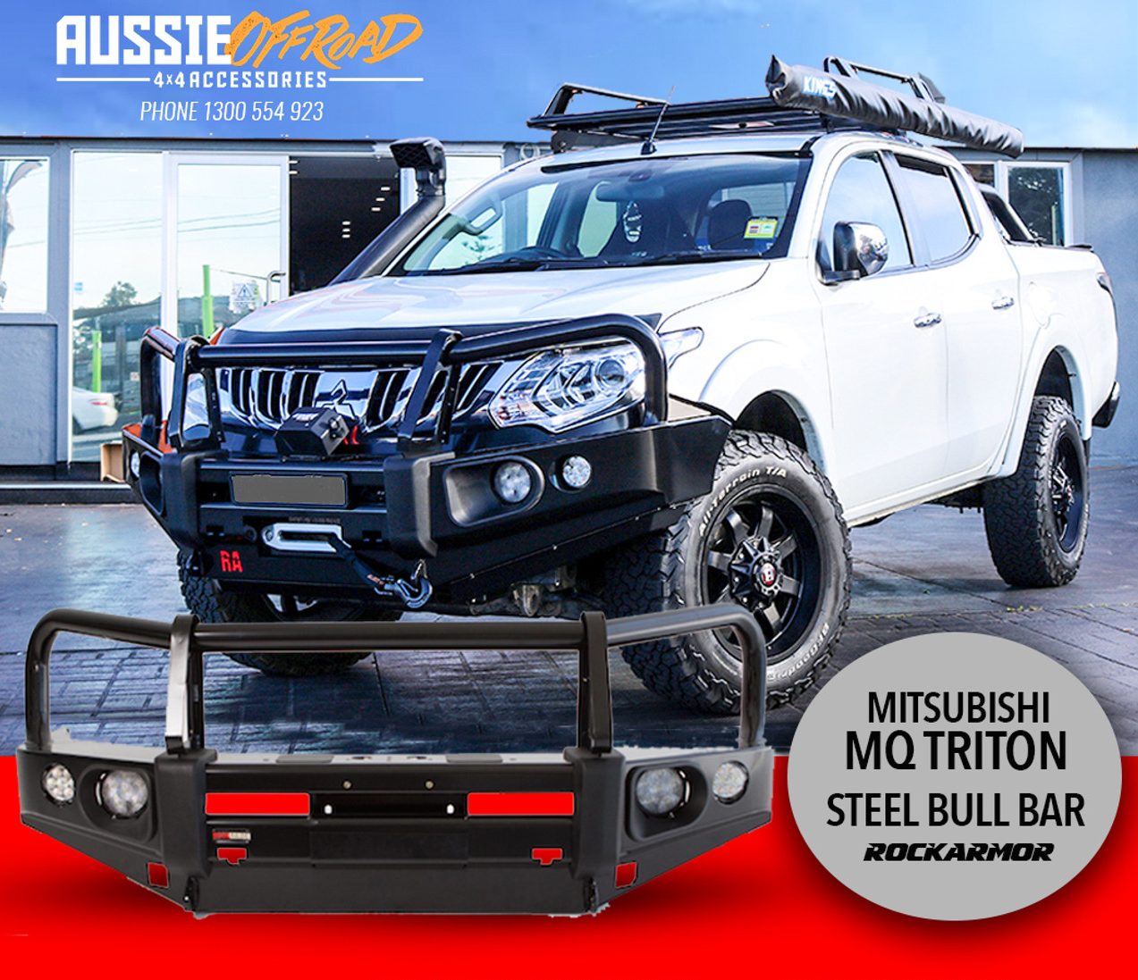 ROCKARMOR Elite Steel Bull Bar to suit Mitsubishi Triton MQ 2015- 2018 (Full Bar Replacement) - Hybrid Street & 4x4